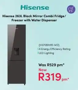 Teljoy Hisense Black Mirror Combi Fridge/ Freezer with Water Dispenser offer