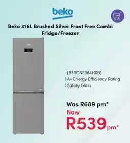 Teljoy Beko Brushed Silver Frost Free Combi Fridge/ Freezer offer