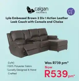 Teljoy Calgan Lyla Embossed Brown 3 Div 1 Action Leather Look Couch with Console and Chaise offer