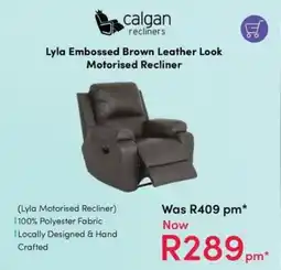 Teljoy Calgan Lyla Embossed Brown Leather Look Motorised Recliner offer