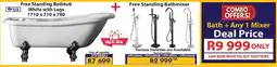 Laduma Hardware catalogue Ortiz Free Standing Bathtub White with Legs + Free Standing Bathmixer offer