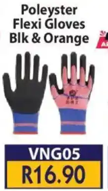 Laduma Hardware catalogue Venus Poleyster Flexi Gloves Black & Orange offer