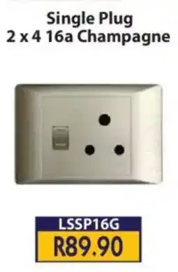 Laduma Hardware catalogue Lars Single Plug 2 x 4 16a Champagne offer