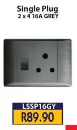 Laduma Hardware catalogue Lars Single Plug 2 x 4 16A Grey offer