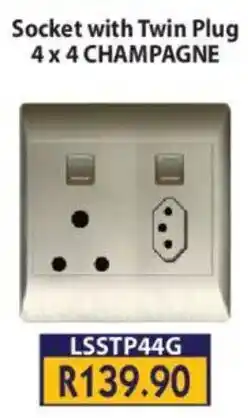 Laduma Hardware catalogue Lars Socket with Twin Plug 4x4 Champagne offer