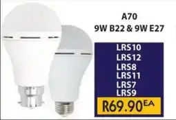 Laduma Hardware catalogue Lars A70 9W B22 & E27 Rechargeable Lamp offer