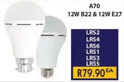 Laduma Hardware catalogue Lars A70 12W B22 & E27 Rechargeable Lamp offer