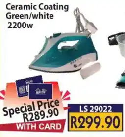 Laduma Hardware catalogue Lars Ceramic Coating Green/ white 2200W Steam Iron offer