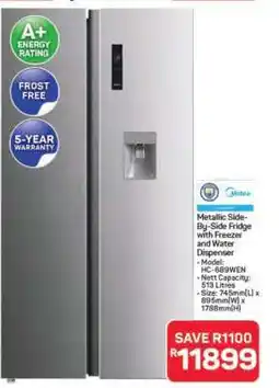 Pick n Pay Hypermarket Metallic Side-by-Side Fridge with Freezer and Water Dispenser offer