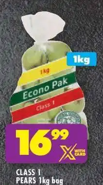 Shoprite CLASS 1 PEARS 1kg bag offer