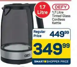 Pick n Pay Hypermarket DEFY 1.7 Litre Tinted Glass Cordless Kettle offer