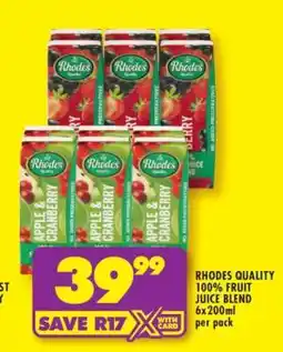 Shoprite RHODES QUALITY 100% FRUIT JUICE BLEND 6x200ml per pack offer