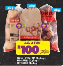 Shoprite CLASS 1 POTATOES 3kg bag + RED APPLES 3kg bag + BUTTERNUT 3kg bag offer