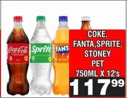 Advance Cash n Carry Coke, Fanta, Sprite, Stoney PET 750ml x 12's offer