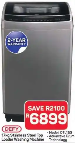 Pick n Pay Hypermarket Defy 17kg Stainless Steel Top Loader Washing Machine offer