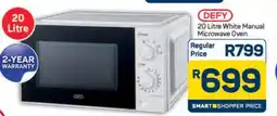 Pick n Pay Hypermarket DEFY 20 Litre White Manual Microwave Oven offer