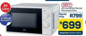 Pick n Pay Hypermarket DEFY 20 Litre White Manual Microwave Oven offer