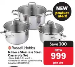 Makro Russell Hobbs 6-Piece Stainless Steel Casserole Set offer