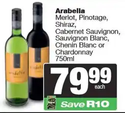 Spar Arabella Merlot, Pinotage, Shiraz, Cabernet Sauvignon, Sauvignon Blanc, Chenin Blanc or Chardonnay offer