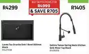 Leroy Merlin Laveo Tau Granite Sink 1 Bowl 800mm Blk+Delinia Tomas Spring Neck Kitchen Sink Mixer Tap-For Both offer