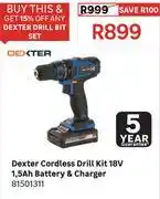 Leroy Merlin Dexter Cordless Drill Kit 18V 1.5Ah Battery & Charger 81501311 offer