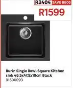 Leroy Merlin Burin Single Bowl Square Kitchen Sink Black 46.5 x 47.5 x 18cm 81500093 offer