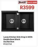 Leroy Merlin Laveo Kitchen Sink Drop In With Double Bowl Black 51 x 78 x 17cm 81483746 offer