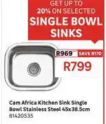 Leroy Merlin Cam Africa Kitchen Sink Single Bowl Stainless Steel 45 x 38.5cm 81420535 offer