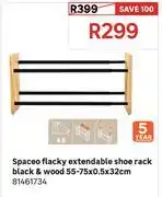 Leroy Merlin Spaceo Flacky Extendable Shoe Rack Black & Wood 55-75 x 0.5 x 32cm 81461734 offer