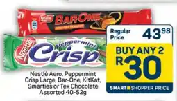 Pick n Pay Hypermarket Nestlé Aero, Peppermint Crisp Large, Bar-One, KitKat, Smarties or Tex Chocolate offer