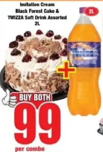 Boxer Imitation Cream Black Forest Cake & TWIZZA Soft Drink Assorted 2L offer