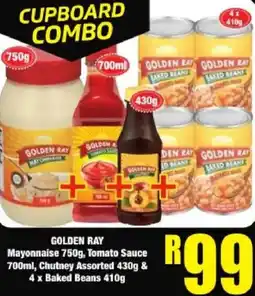 Boxer Golden rad mayonnaise 750g, tomato sauce 700ml, chutney assorted 430g & 4 x baked beans 410g offer