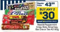 Pick n Pay Nestlé Peppermint Crisp, Rolo, Smarties, Bar One or Tex offer
