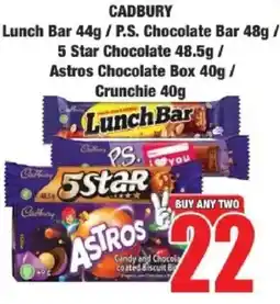 Boxer Cadbury Lunch Bar/ P.S. Chocolate Bar/ 5 Star Chocolate/ Astros Chocolate Box/ Crunchie offer