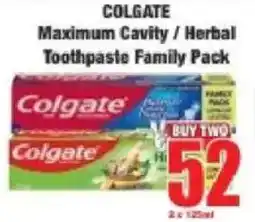 Boxer Colgate Maximum Cavity/ Herbal Toothpaste Family Pack offer