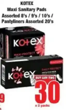 Boxer Kotex Maxi Sanitary Pads Assorted/ Pantyliners Assorted offer