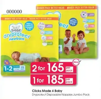 Clicks Clicks Made 4 Baby Dryprotect Disposable Nappies Jumbo Pack offer