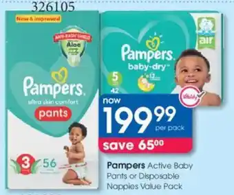 Clicks Pampers Active Baby Pants or Disposable Nappies Value Pack offer