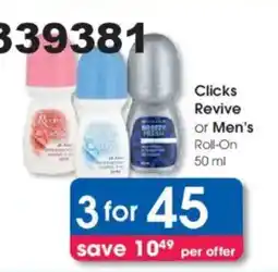 Clicks Clicks Revive or Men's Roll-On offer