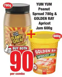 Boxer YUM YUM Peanut Spread 780g & GOLDEN RAY Apricot Jam 600g offer