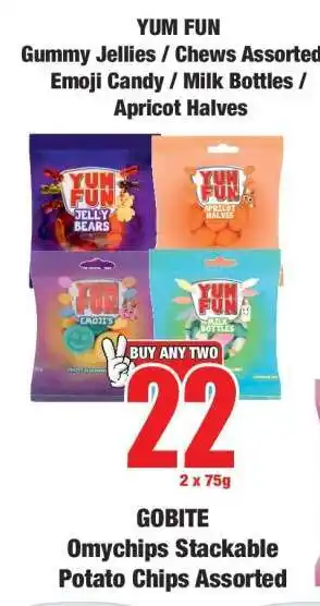 Boxer YUM FUN Gummy Jellies / Chews Assorted / Emoji Candy / Milk Bottles / Apricot Halves offer