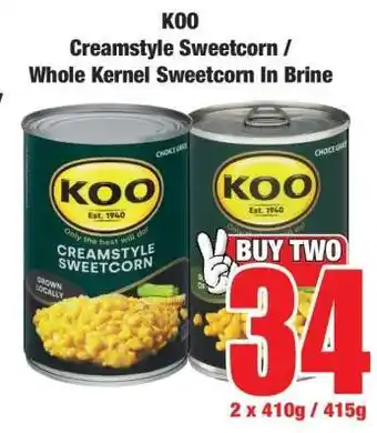 Boxer KOO Creamstyle Sweetcorn / Whole Kernel Sweetcorn In Brine offer