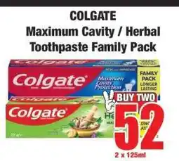 Boxer COLGATE Maximum Cavity / Herbal Toothpaste Family Pack offer