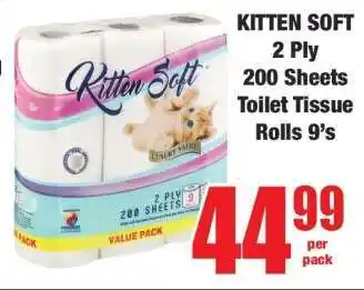 Boxer KITTEN SOFT 2 Ply 200 Sheets Toilet Tissue Rolls 9's offer