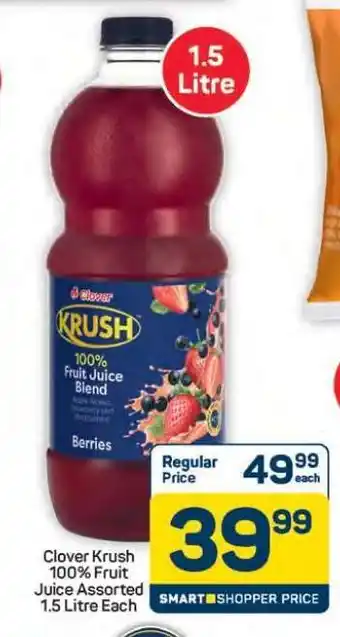 Pick n Pay Hypermarket Clover Krush 100% Fruit Juice Assorted offer