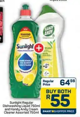 Pick n Pay Hypermarket Sunlight Regular Dishwashing Liquid 750ml and Handy Andy Cream Cleaner Assorted 750ml offer