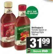 Spar Wellington's Tomato Sauce Or Ketchup Style-700ml Each offer