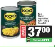 Spar Koo Tinned Vegetables Assorted-For Any 2 x 400/420g offer