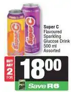 Spar Super C Flavoured Sparkling Glucose Drink Assorted-For Any 2 x 500ml offer