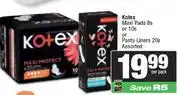 Spar Kotex Maxi Pads 8s or 10s Or Panty Liners 20s Assorted-Per Pack offer